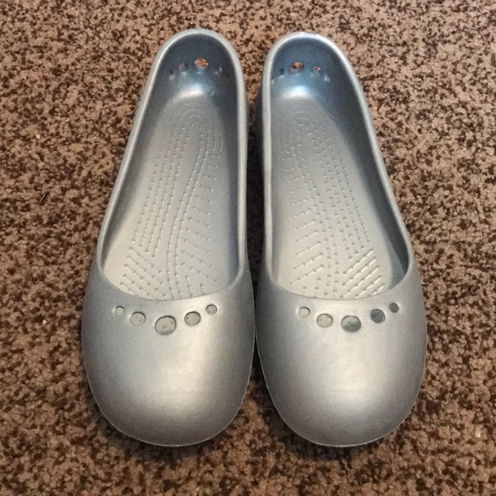 Silver Flat Crocs